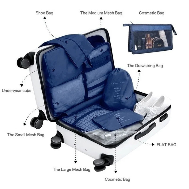 8Pcs/Set Organizer Bags for Travel Organizer Bags Accessories Luggage Suitcase Organizer Waterproof Wash Bag Clothes Storage